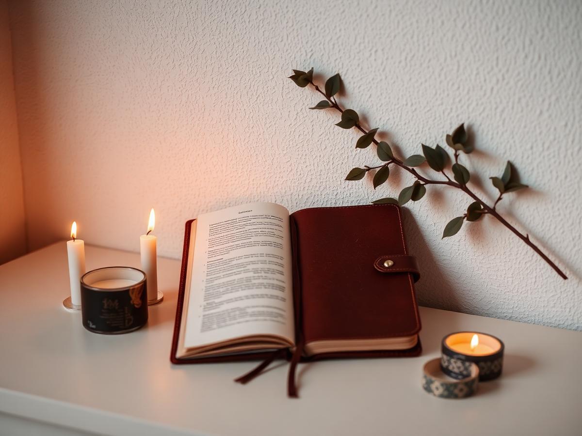 Diário aberto com velas acesas